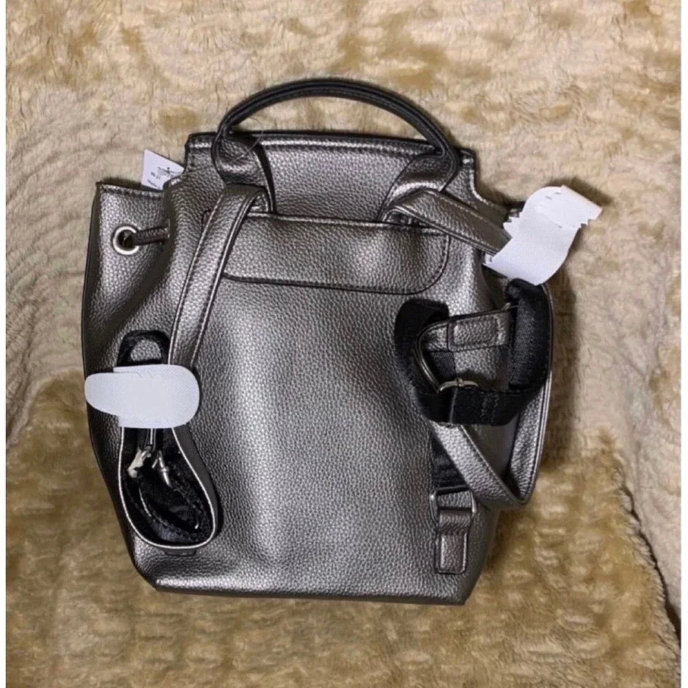 Icing Silver Grey Pins & Patches Casual Faux Leather Mini Backpack Bag NEW
